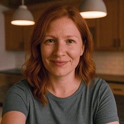 Woman with red hair in a kitchen setting