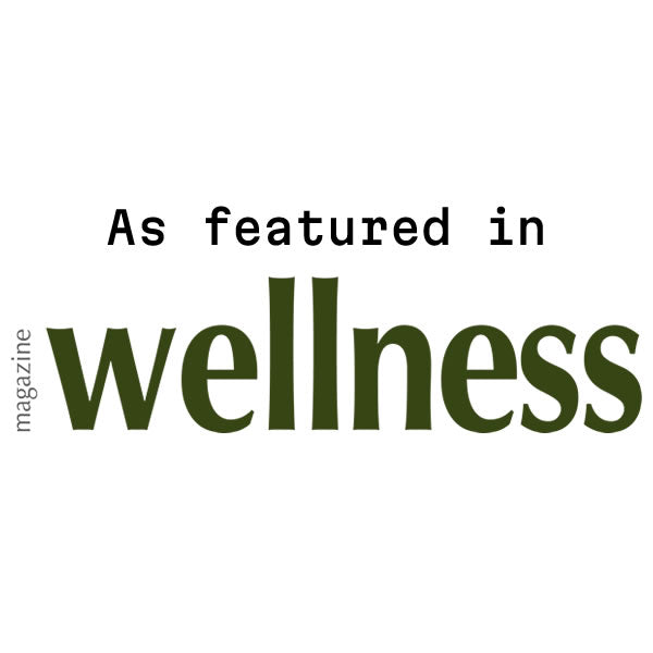 Text 'As featured in wellness magazine' on a white background